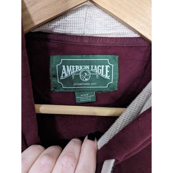 American Eagle Maroon Pullover Hoodie Sweatshirt - Size M - Picture 4 of 6
